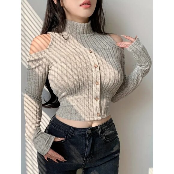 Chic High-Neck Long-Sleeve T-Shirt for Fall & Winter - Perfect for Outing & Date - Picture 1 of 6